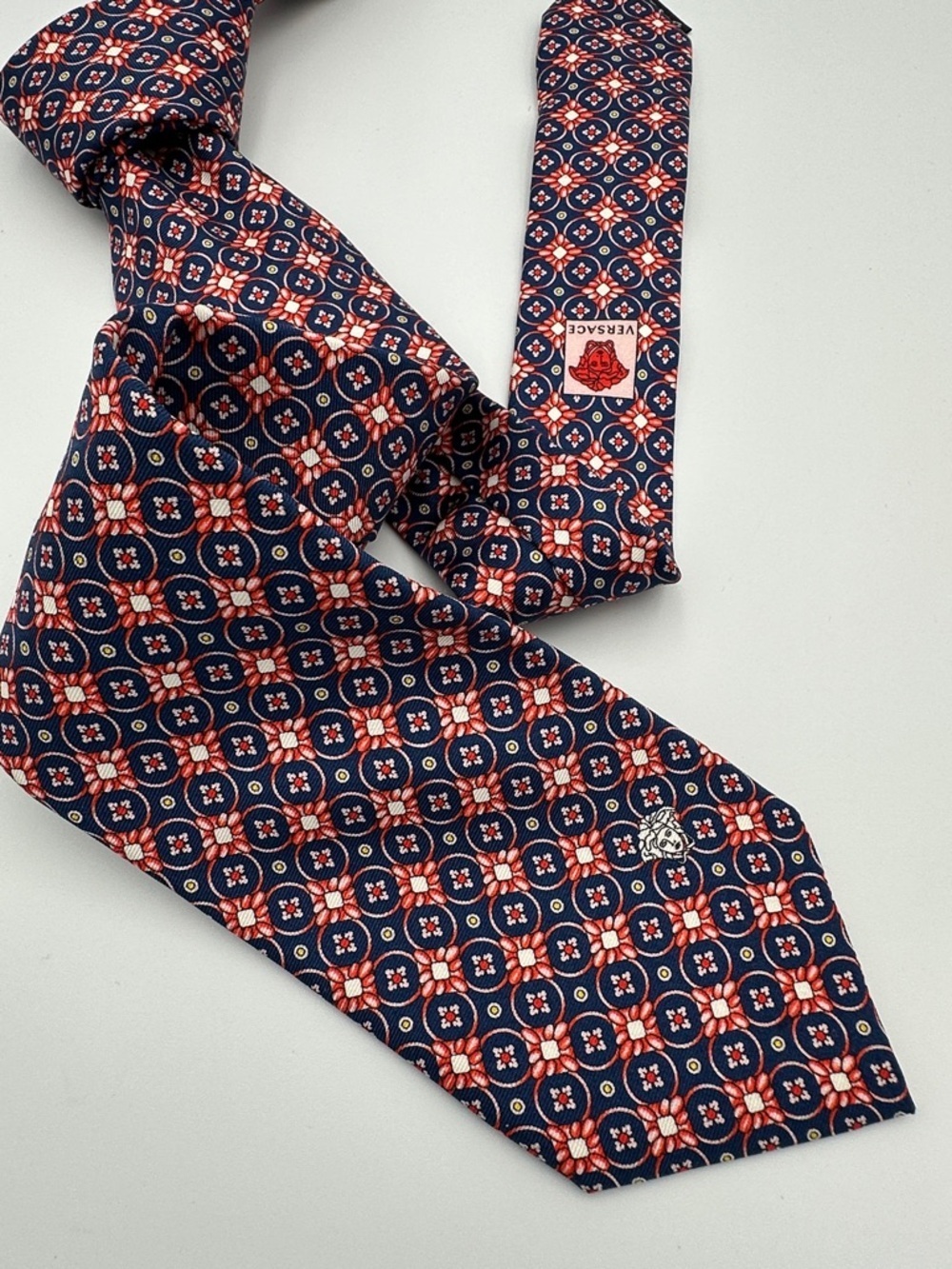 Versace Vintage Medusa Silk Tie Blue Orange Great Condition